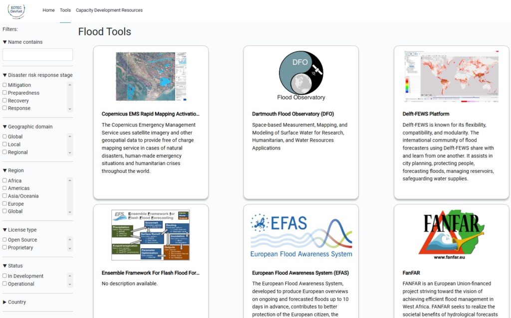 Screenshot of EOTEC DevNet Flood Tools Tracker