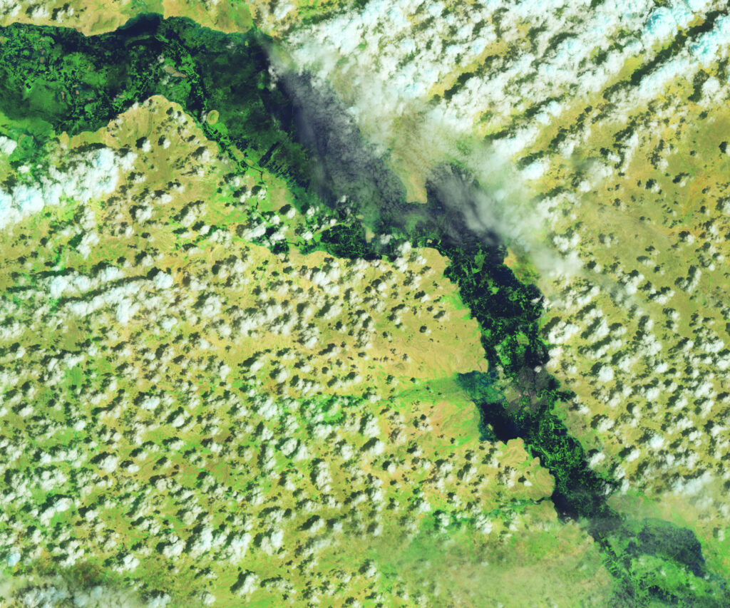 Satellite image of a flooded river in Somalia
