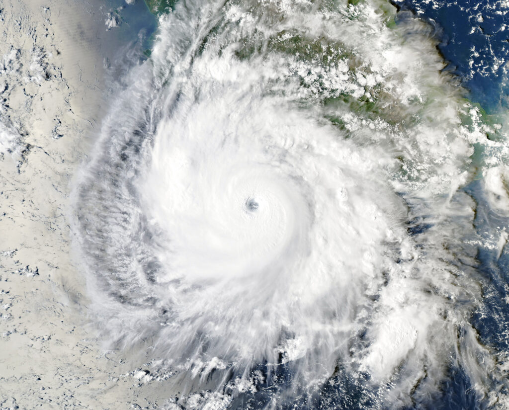 Satellite imagery of a hurricane.