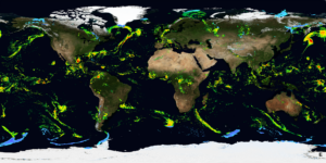 Satellite imagery showing rainfall and snowfall everywhere around the world.